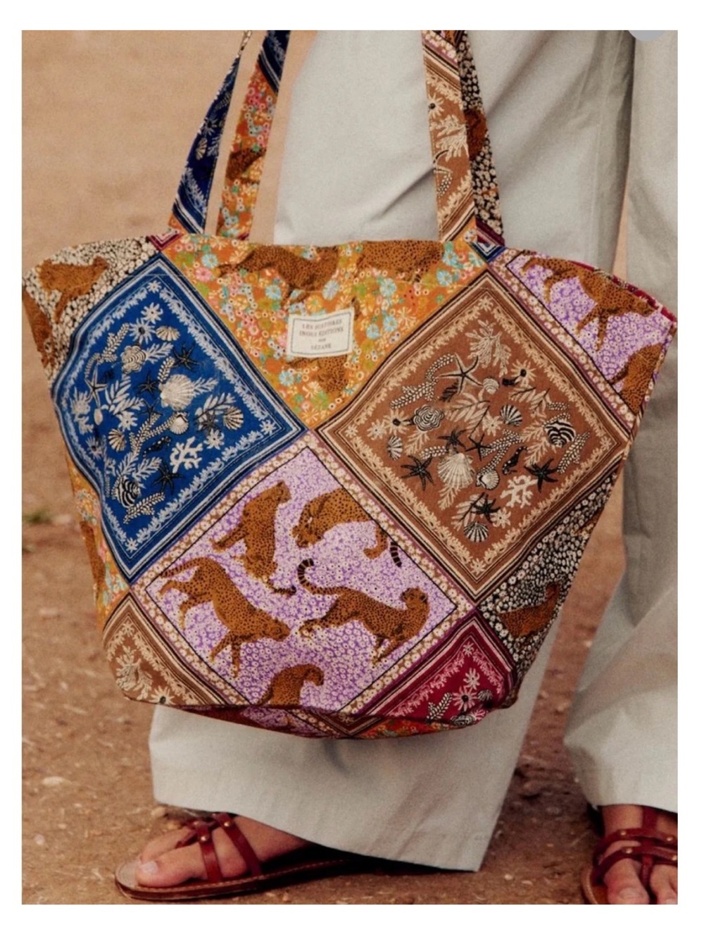 Sézane tote bag Inoui patchwork new limited edition print vibrant holiday
